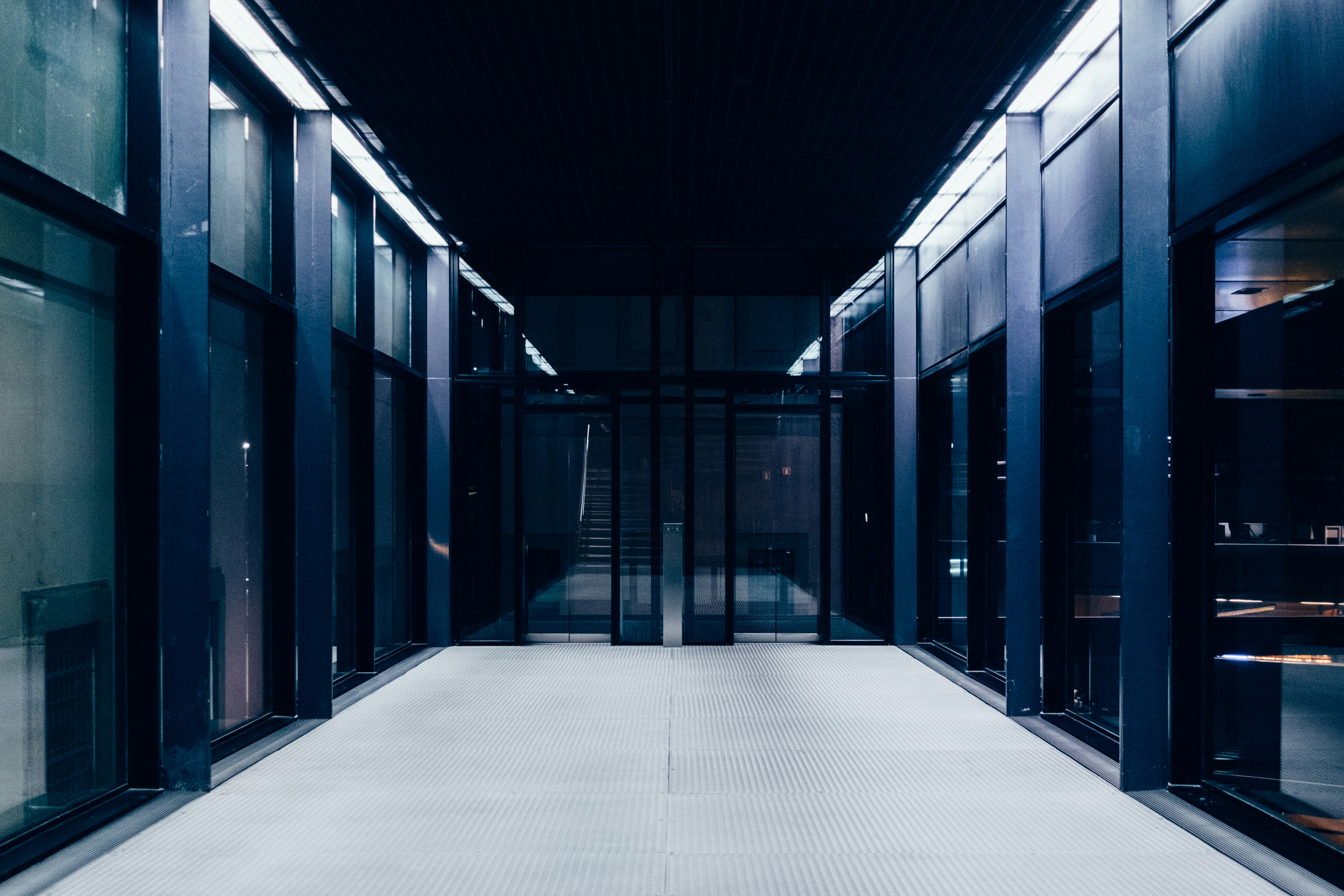 Interior view of a modern glass hallway